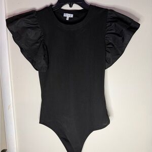 TCEC Black Ribbed Crewneck Top with Tag Detail